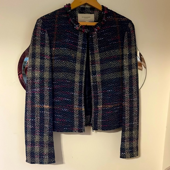 Burberry London shirt tweed jacket zip closure size 10 USA